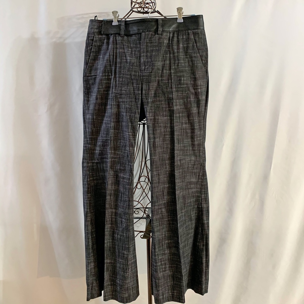 Black/Cream Fleck Wide Leg Pant w "Leather" Trim